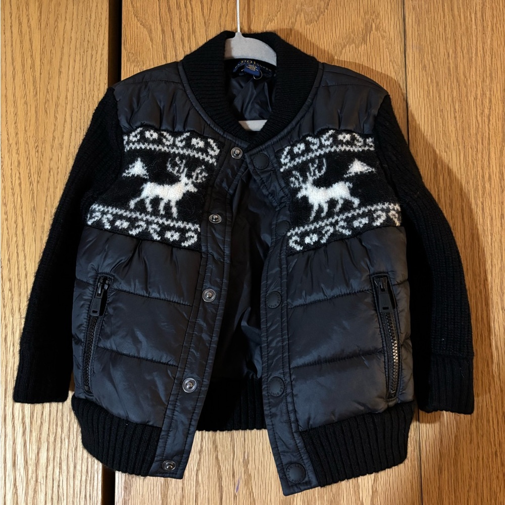 Polo Ralph Lauren black puffer Christmas jacket kids